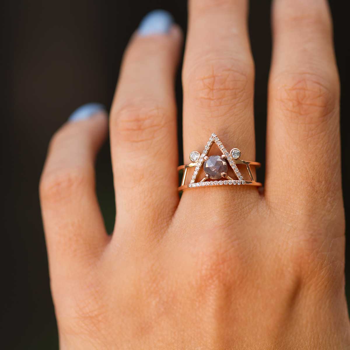 The Athena Untraditional Engagement Ring Gray Diamond on hand