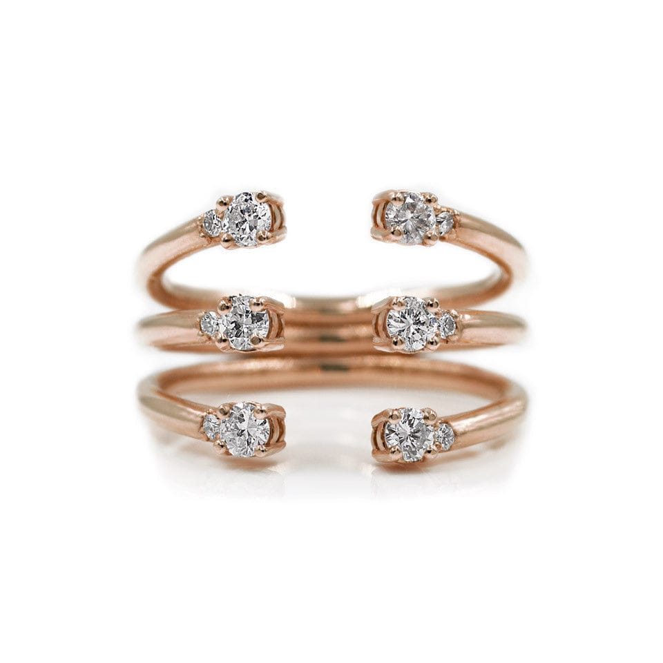 The Ally 14k rose gold diamond ring, white sapphire, open design.