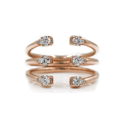 The Ally 14k rose gold diamond ring, white sapphire, open design.